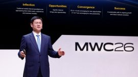 Li Peng, Huawei's Senior Vice President and President of ICT Sales & Service, speaking at MWC Barcelona 2026